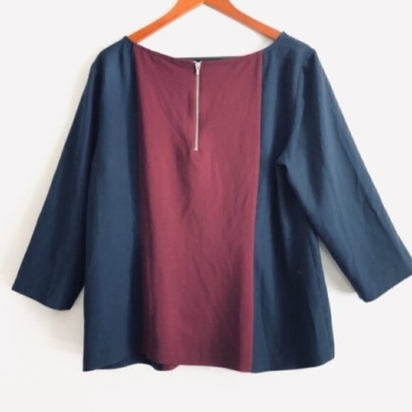 Tommy Hilfiger Blouse L Sleeve Elbow Length Color Block Office Career Modest - Picture 7 of 10